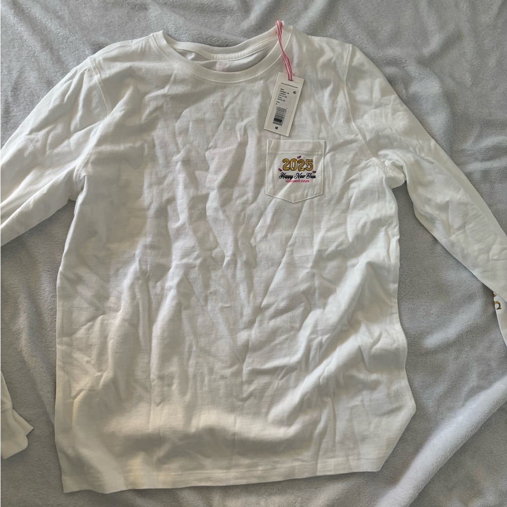 White Long Sleeve Shirt with 2023 Pocket Design